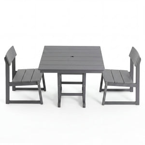 English Elm Gray Hdpe Outdoor Bistro Set with Square Table Two Chairs and Built-in Umbrella Hole W3566S00054