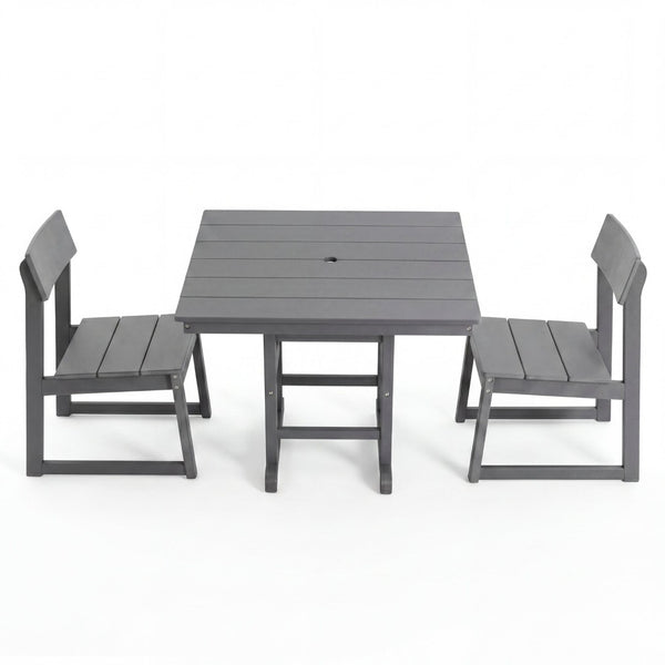 English Elm Gray Hdpe Outdoor Bistro Set with Square Table Two Chairs and Built-in Umbrella Hole W3566S00054