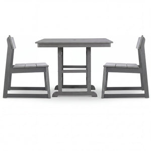 English Elm Gray Hdpe Outdoor Bistro Set with Square Table Two Chairs and Built-in Umbrella Hole W3566S00054