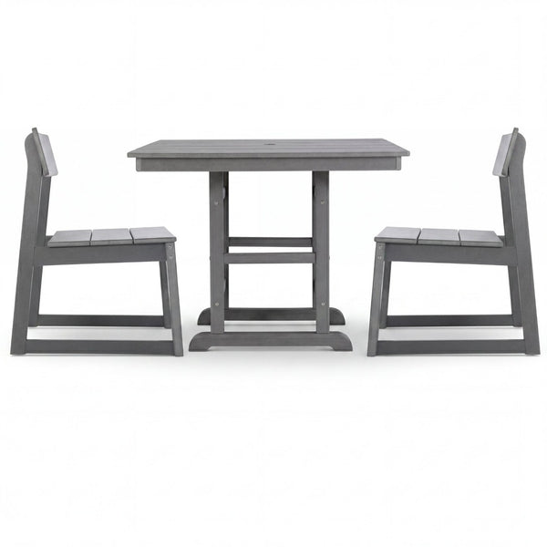 English Elm Gray Hdpe Outdoor Bistro Set with Square Table Two Chairs and Built-in Umbrella Hole W3566S00054