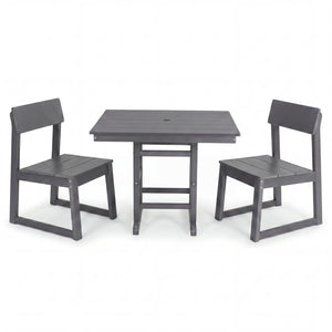 English Elm Gray Hdpe Outdoor Bistro Set with Square Table Two Chairs and Built-in Umbrella Hole W3566S00054