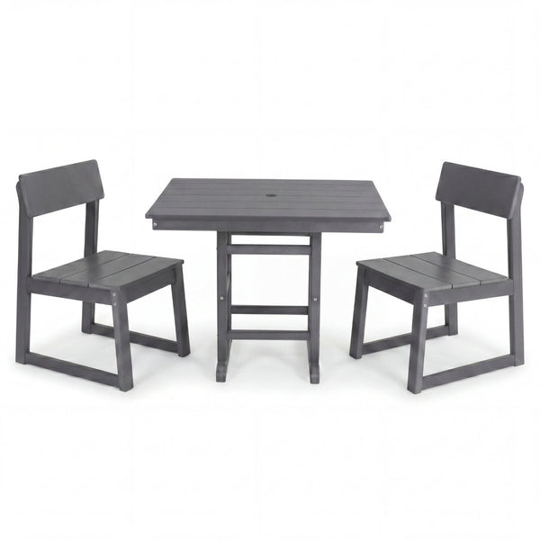 English Elm Gray Hdpe Outdoor Bistro Set with Square Table Two Chairs and Built-in Umbrella Hole W3566S00054