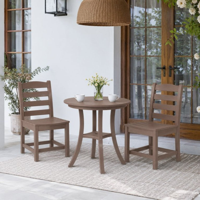 English Elm Brown HDPE Slatted Outdoor Bistro Set with Umbrella Hole for Balcony Dining W3566S00055