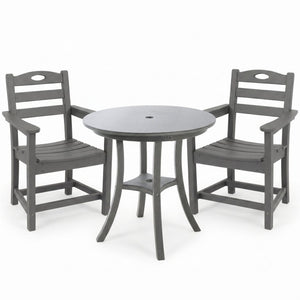 English Elm Charcoal HDPE 3 Piece Outdoor Bar Height Bistro Set with Umbrella Ready Round Table W3566S00056