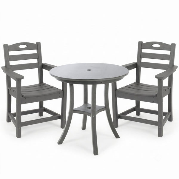 English Elm Charcoal HDPE 3 Piece Outdoor Bar Height Bistro Set with Umbrella Ready Round Table W3566S00056