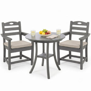 English Elm Charcoal HDPE 3 Piece Outdoor Bar Height Bistro Set with Umbrella Ready Round Table W3566S00056