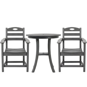 English Elm Charcoal HDPE 3 Piece Outdoor Bar Height Bistro Set with Umbrella Ready Round Table W3566S00056