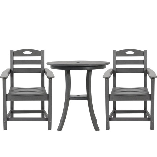 English Elm Charcoal HDPE 3 Piece Outdoor Bar Height Bistro Set with Umbrella Ready Round Table W3566S00056