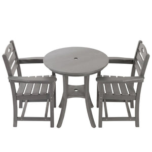 English Elm Charcoal HDPE 3 Piece Outdoor Bar Height Bistro Set with Umbrella Ready Round Table W3566S00056