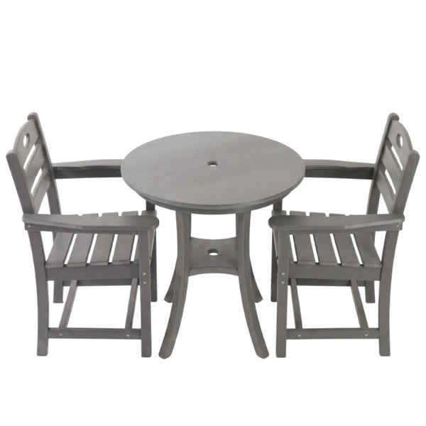 English Elm Charcoal HDPE 3 Piece Outdoor Bar Height Bistro Set with Umbrella Ready Round Table W3566S00056