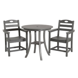 English Elm Charcoal HDPE 3 Piece Outdoor Bar Height Bistro Set with Umbrella Ready Round Table W3566S00056