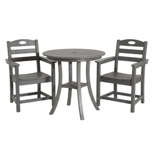 English Elm Charcoal HDPE 3 Piece Outdoor Bar Height Bistro Set with Umbrella Ready Round Table W3566S00056
