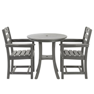 English Elm Charcoal HDPE 3 Piece Outdoor Bar Height Bistro Set with Umbrella Ready Round Table W3566S00056