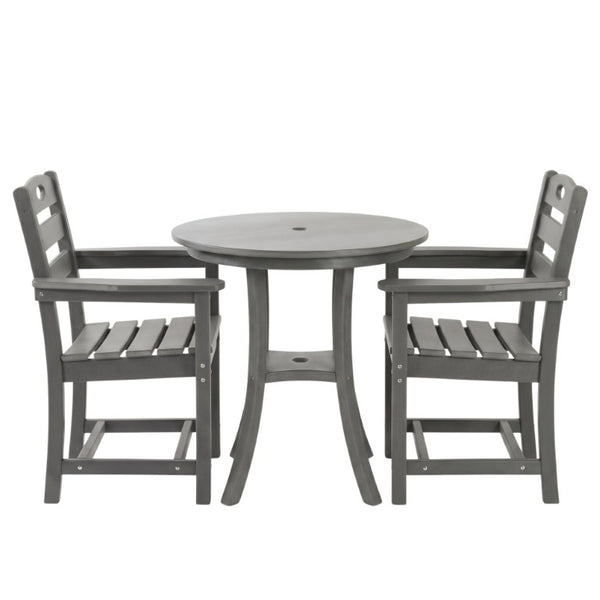 English Elm Charcoal HDPE 3 Piece Outdoor Bar Height Bistro Set with Umbrella Ready Round Table W3566S00056