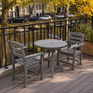 English Elm Charcoal HDPE 3 Piece Outdoor Bar Height Bistro Set with Umbrella Ready Round Table W3566S00056