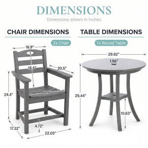 English Elm Charcoal HDPE 3 Piece Outdoor Bar Height Bistro Set with Umbrella Ready Round Table W3566S00056