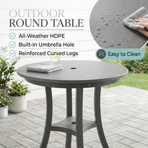 English Elm Charcoal HDPE 3 Piece Outdoor Bar Height Bistro Set with Umbrella Ready Round Table W3566S00056