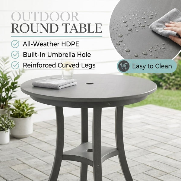 English Elm Charcoal HDPE 3 Piece Outdoor Bar Height Bistro Set with Umbrella Ready Round Table W3566S00056