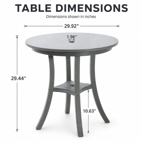 English Elm Charcoal HDPE 3 Piece Outdoor Bar Height Bistro Set with Umbrella Ready Round Table W3566S00056