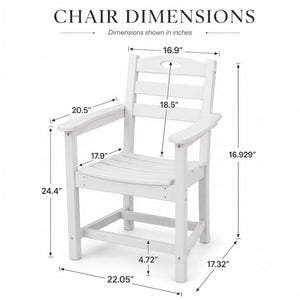 English Elm White HDPE Outdoor 3 Piece Bar Height Bistro Set Round Table Umbrella Hole Armchairs W3566S00057