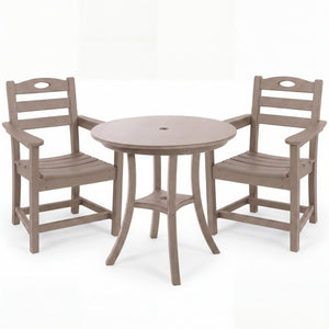 English Elm Antique Wood Tone HDPE Outdoor Bistro Set 3 Piece Round Table and Two Armchairs W3566S00058
