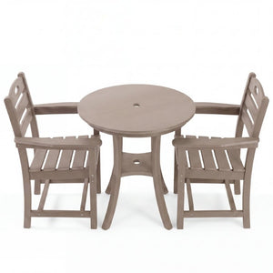 English Elm Antique Wood Tone HDPE Outdoor Bistro Set 3 Piece Round Table and Two Armchairs W3566S00058