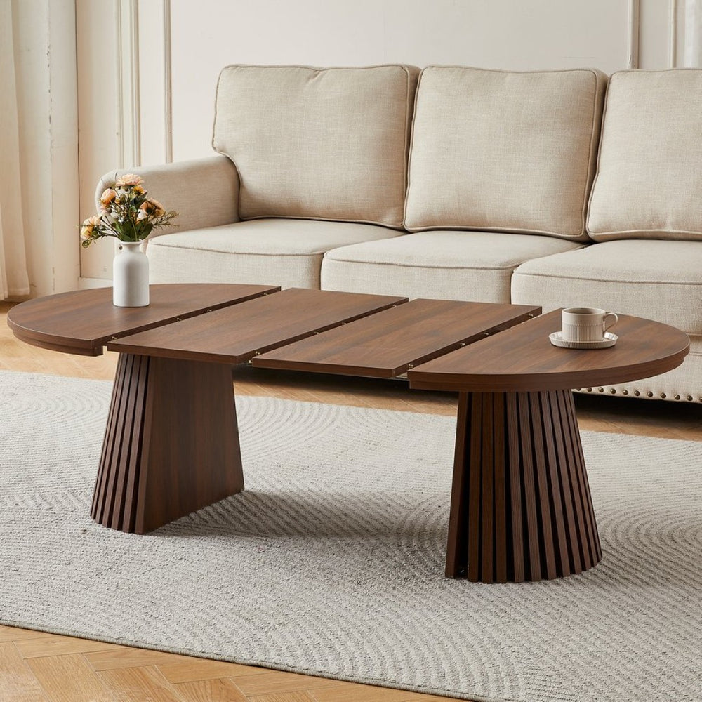 English Elm Wooden Extendable Oval Coffee Table Walnut Mdf Top Slatted Legs Modern Living Room W3590P491826