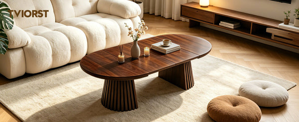 English Elm Wooden Extendable Oval Coffee Table Walnut Mdf Top Slatted Legs Modern Living Room W3590P491826