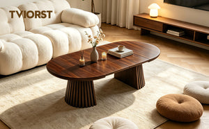 English Elm Wooden Extendable Oval Coffee Table Walnut Mdf Top Slatted Legs Modern Living Room W3590P491826