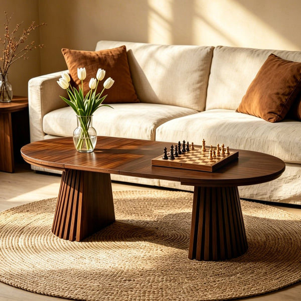 English Elm Wooden Extendable Oval Coffee Table Walnut Mdf Top Slatted Legs Modern Living Room W3590P491826