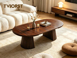 English Elm Wooden Extendable Oval Coffee Table Walnut Mdf Top Slatted Legs Modern Living Room W3590P491826