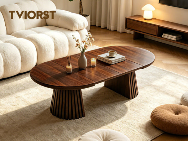 English Elm Wooden Extendable Oval Coffee Table Walnut Mdf Top Slatted Legs Modern Living Room W3590P491826