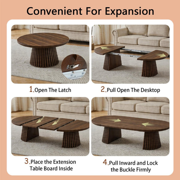 English Elm Wooden Extendable Oval Coffee Table Walnut Mdf Top Slatted Legs Modern Living Room W3590P491826