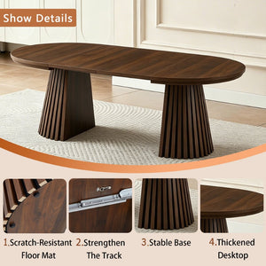 English Elm Wooden Extendable Oval Coffee Table Walnut Mdf Top Slatted Legs Modern Living Room W3590P491826