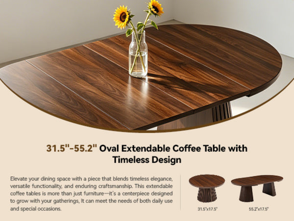 English Elm Wooden Extendable Oval Coffee Table Walnut Mdf Top Slatted Legs Modern Living Room W3590P491826