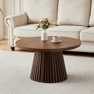 English Elm Wooden Extendable Oval Coffee Table Walnut Mdf Top Slatted Legs Modern Living Room W3590P491826