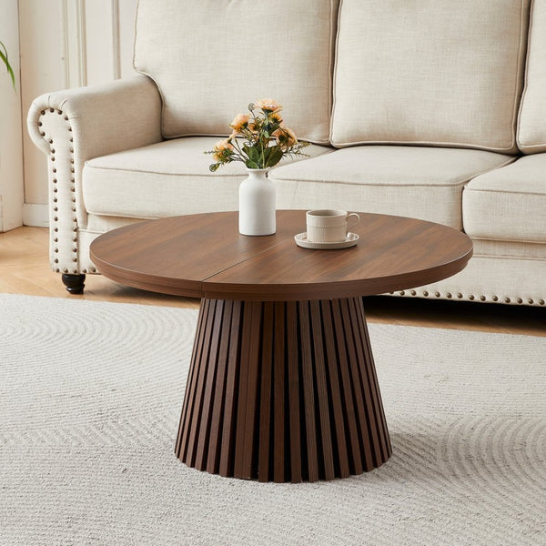 English Elm Wooden Extendable Oval Coffee Table Walnut Mdf Top Slatted Legs Modern Living Room W3590P491826