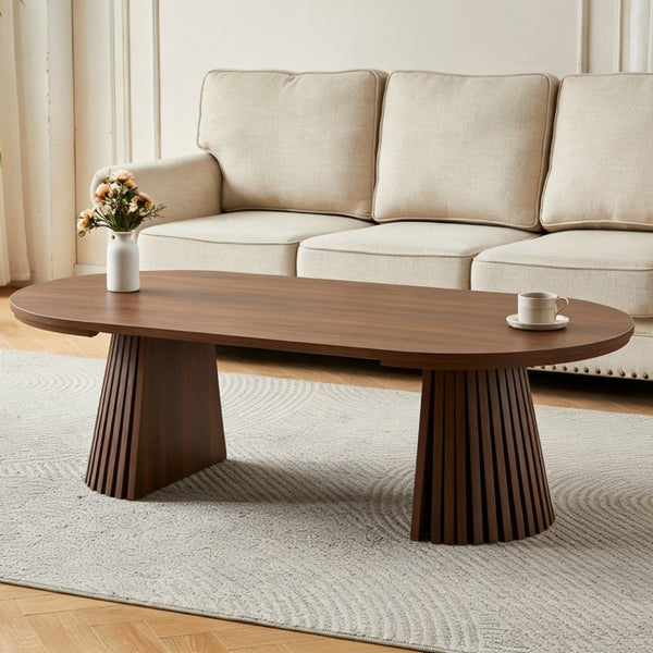 English Elm Wooden Extendable Oval Coffee Table Walnut Mdf Top Slatted Legs Modern Living Room W3590P491826