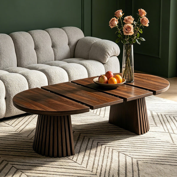 English Elm Wooden Extendable Oval Coffee Table Walnut Mdf Top Slatted Legs Modern Living Room W3590P491826