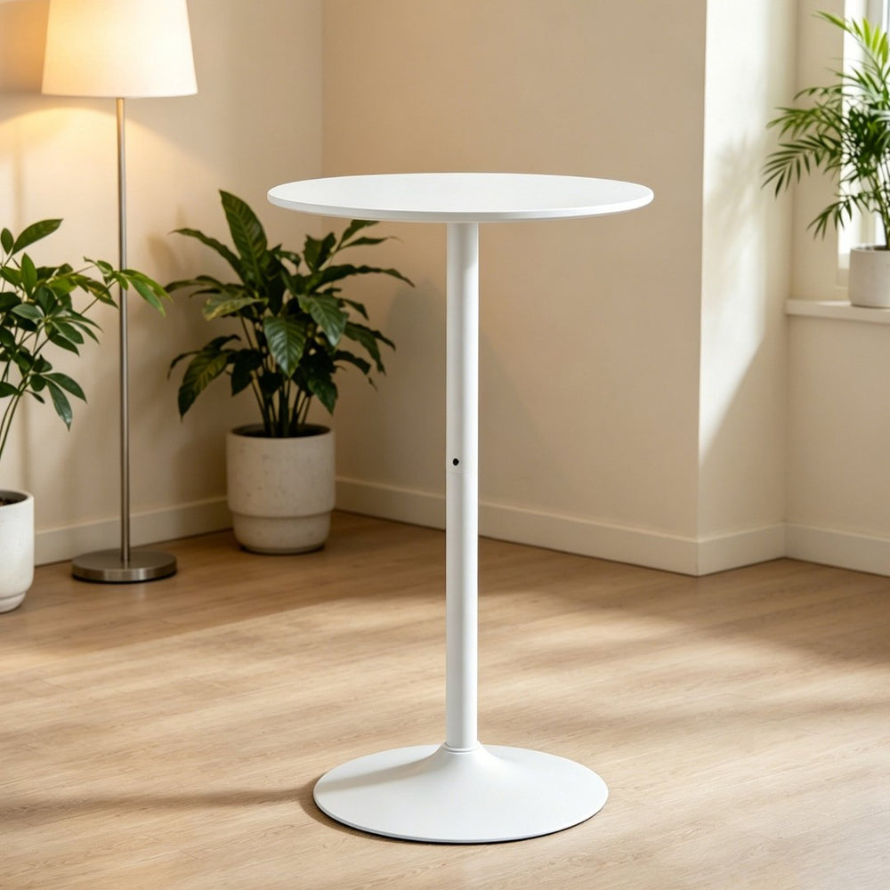 English Elm White Round Bar Table Matte Mdf Top Iron Pedestal Base Modern Minimalist Kitchen W3590P506686