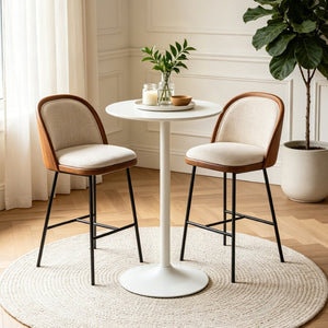 English Elm White Round Bar Table Matte Mdf Top Iron Pedestal Base Modern Minimalist Kitchen W3590P506686