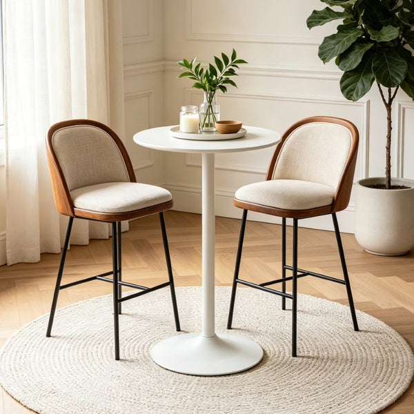 English Elm White Round Bar Table Matte Mdf Top Iron Pedestal Base Modern Minimalist Kitchen W3590P506686