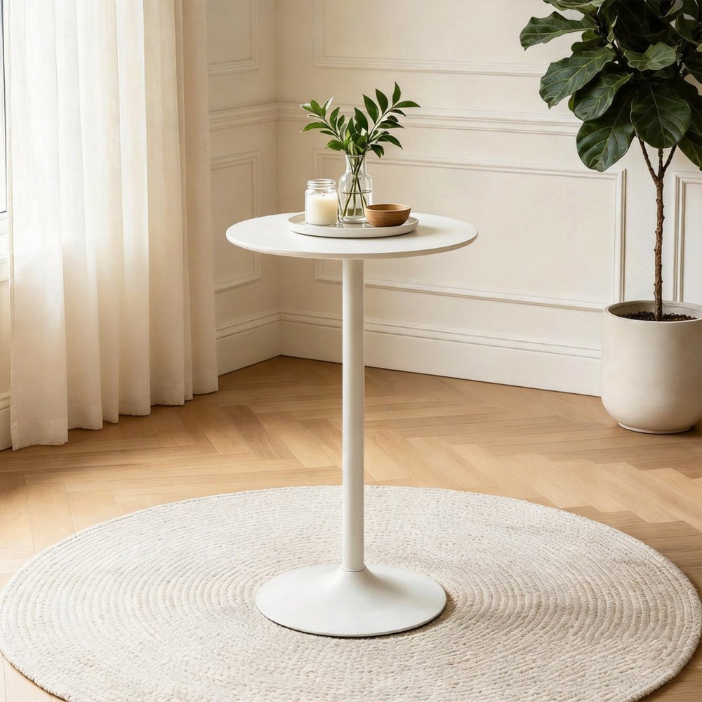 English Elm White Round Bar Table Matte Mdf Top Iron Pedestal Base Modern Minimalist Kitchen W3590P506686
