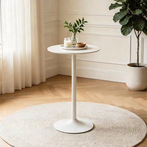 English Elm White Round Bar Table Matte Mdf Top Iron Pedestal Base Modern Minimalist Kitchen W3590P506686