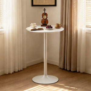 English Elm White Round Bar Table Matte Mdf Top Iron Pedestal Base Modern Minimalist Kitchen W3590P506686