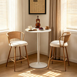 English Elm White Round Bar Table Matte Mdf Top Iron Pedestal Base Modern Minimalist Kitchen W3590P506686