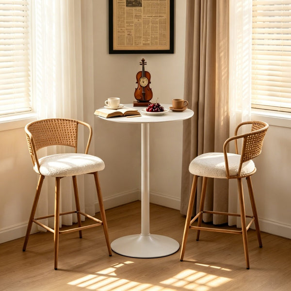 English Elm White Round Bar Table Matte Mdf Top Iron Pedestal Base Modern Minimalist Kitchen W3590P506686