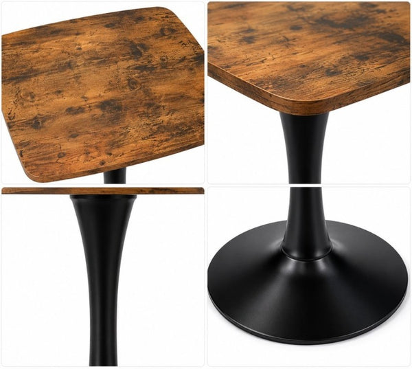 English Elm Square Tulip Pedestal Dining Table Rustic Brown MDF Top Matte Black Base Bistro W3590P507289