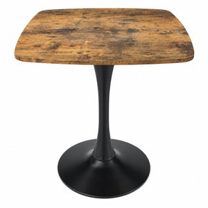 English Elm Square Tulip Pedestal Dining Table Rustic Brown MDF Top Matte Black Base Bistro W3590P507289