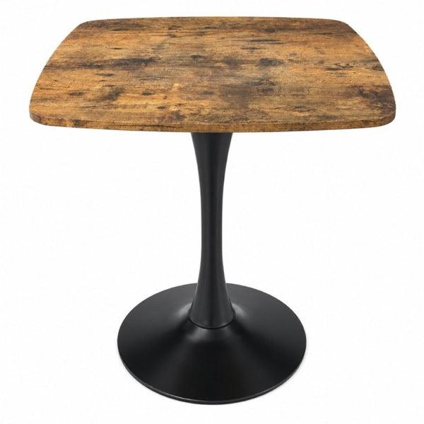 English Elm Square Tulip Pedestal Dining Table Rustic Brown MDF Top Matte Black Base Bistro W3590P507289